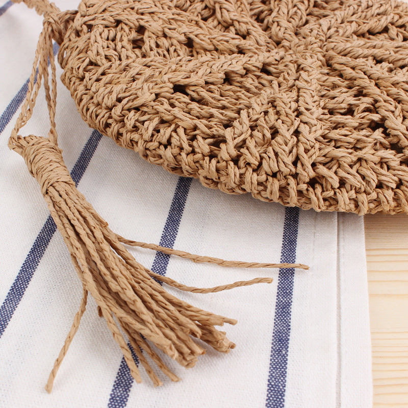 Simple round Tassel Women Crossbody Straw Bag Handmade Shoulder Woven Bag Summer Beach Bag Bella Mia